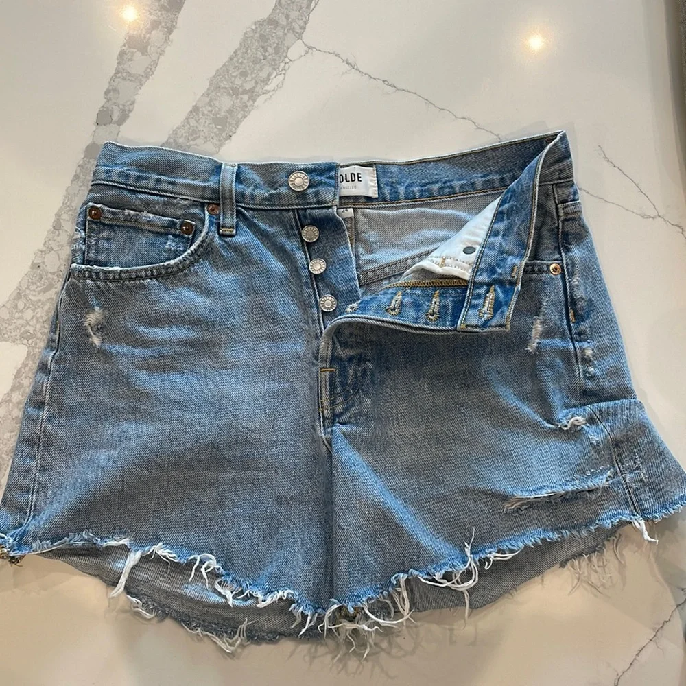 Agolde Parker Long Shorts Cutoff Denim